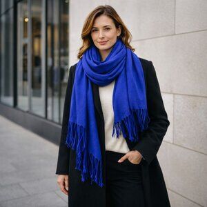 💙 Costa Blanca Cobalt Blue Wrap / Scarf with Fringe — Effortless Quiet Luxury